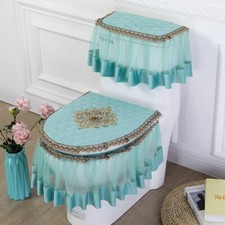 1Set Retro European Toilet Seat Cover Set Lace Mesh Lid Pad Protector Zip Floral