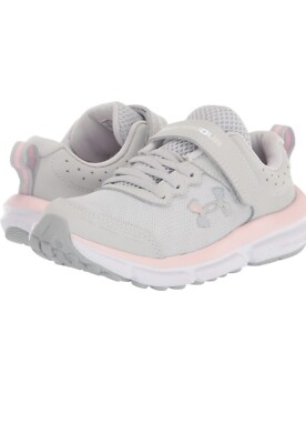 Size 11K-Under Armour Shoes GINF Assert 10 AC Little Girls Sneakers Gray/Pink