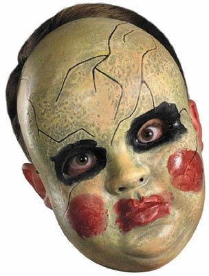 Smeary Doll Face Mask Plastic Scary Fancy Dress Up Halloween Costume Accessory