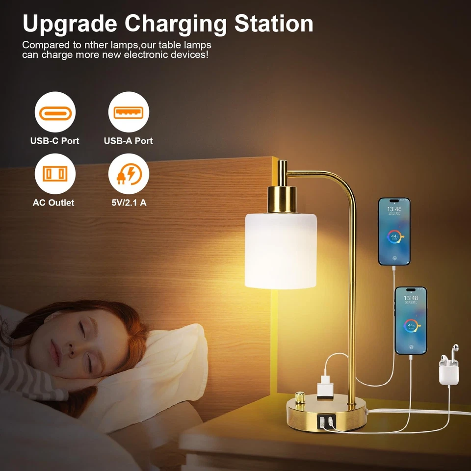 Industrial Table Lamp, Stepless Dimmable Gold Desk Lamp,Gold Table Lamp with ... - Image 3 of 4