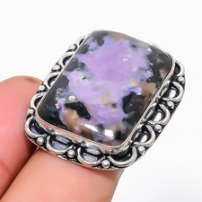 Natural Russian Charoite Gemstone 925 Sterling Silver Ring Size 7.5 e691