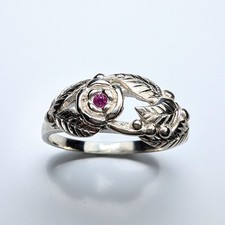 Natural Ruby 925 Silver, Gold, Platinum floral engagement ring