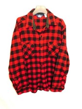 Vintage Woolrich L XL Red Black Buffalo Plaid Wool Shirt USA Made Button Front