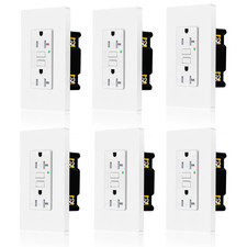 6PK GFI Outlet 20Amp Safety Receptacle Plug LED Indicator TR WR with Plate