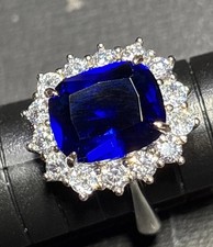 Large Blue Stone 925 Sterling Silver Cocktail Ring Sapphire Blue Size 7.5