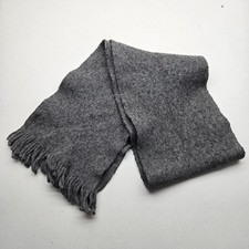 Polo Ralph Lauren Unisex Scarf Gray Merino Wool Fringe Logo Knit