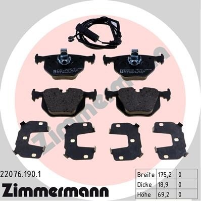 Zimmermann 22076.190.1 Standard Disc Brake Pad Set For 15-19 C250 C300 E300