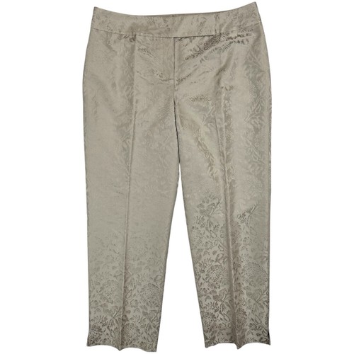 Ann Taylor Silk Jacquard Ankle Dress Pants Size 10 Floral Cream Cropped Trousers