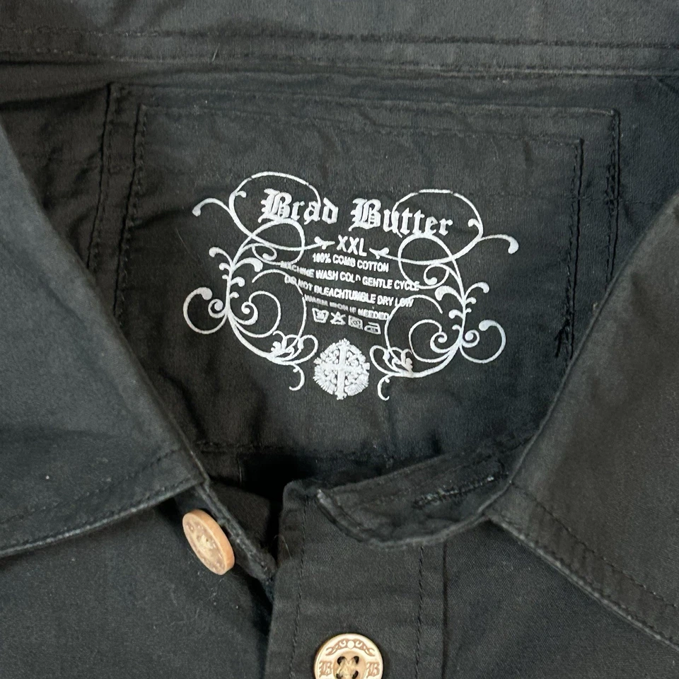 Brad Butter Shirt Mens 2XL Black Long Sleeve Graphic Gothic Grunge Biker Y2K - Image 2 of 4