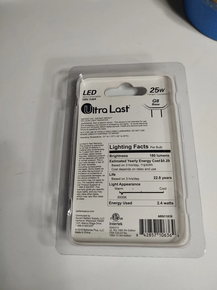 Intertek Ultra Last 25w equivalent G8 base LED 2-pack bulb 3000K NEW - Image 4 of 4