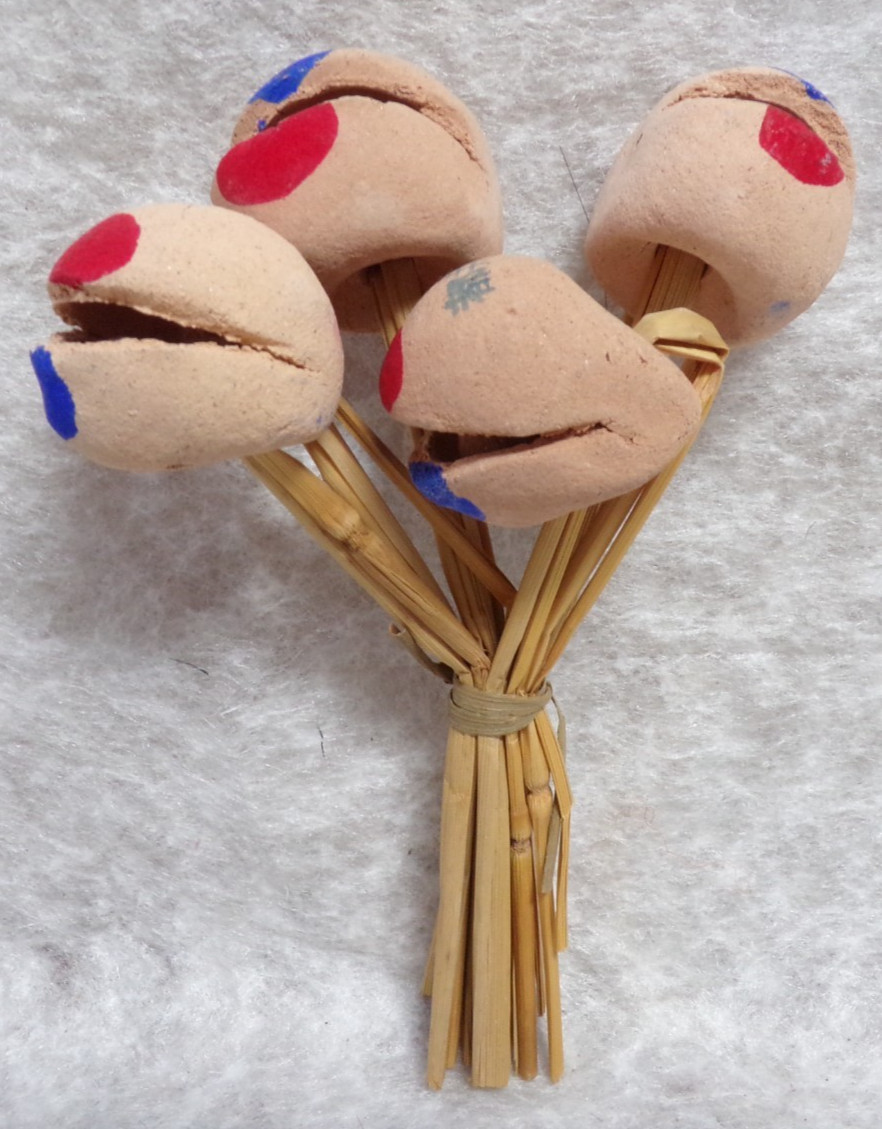 Japanese Vintage Folk Art Hikosan Garagara Good Luck Amulet With 4 Clay Bells