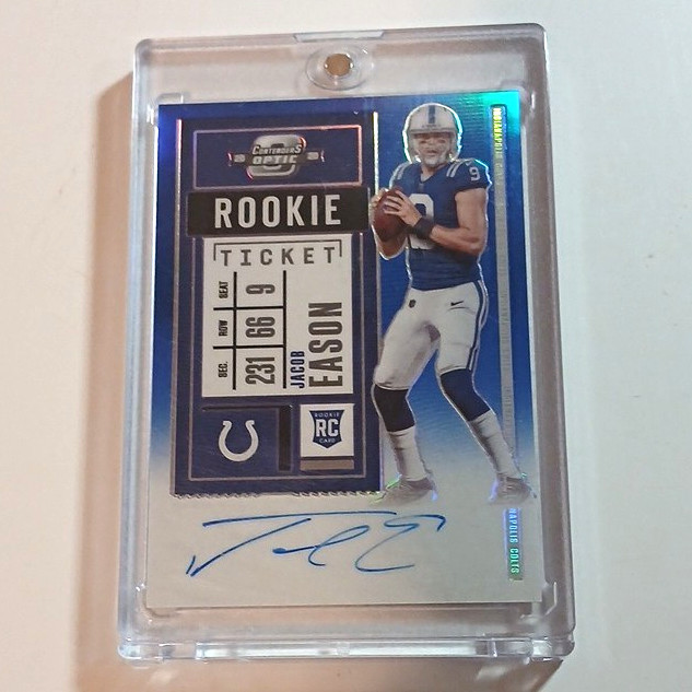 Panini 2020 Contenders Optic Jacob Eason #136 RC Auto Blue Prizm 28/75