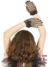 Girls  Wrist-Length Fishnet Flower Gloves with Bow   Elegant Dress Black