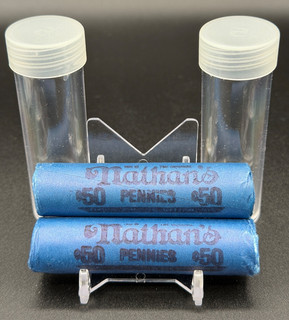 Nathan’s Famous Vintage Penny Rolls (2) Unopened Wheat Cents Shotgun Wrapper 🔥
