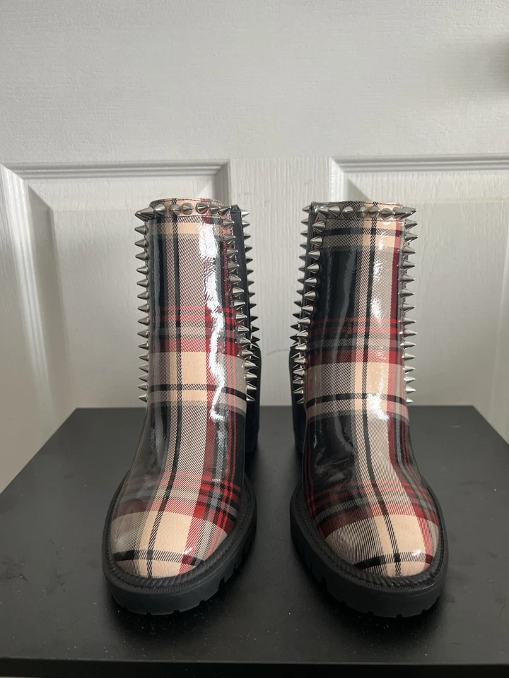 Jessica Simpson Demmie Botín Rojo Negro Cuadros Picos Gótico Preppy Grunge 5 Foto 2 de 4