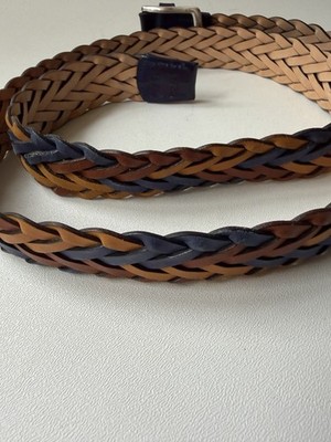 Bullock & Jones Hand Made Woven Braided Blue Brown  Leather Belt Size 44