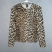 H&M Divided Womens Medium Leopard Print Long Sleeve Top Polyester Elastane