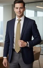 Daks London Cravate Luxe 100% Soie - Jaune Moutarde & Bleu -vintage - 148x9.5 Cm