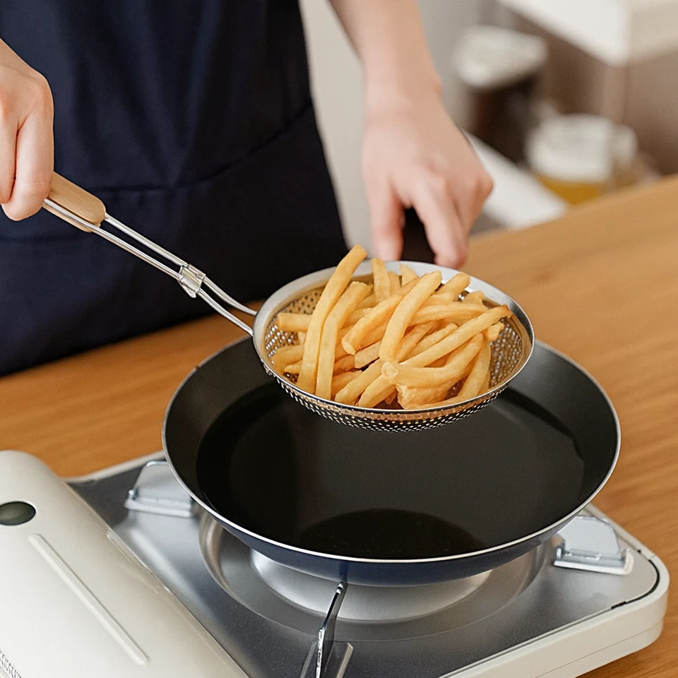 Stainless Steel Fine Mesh Skimmer Spoon with Wooden Handle, Kitchen Strainer - Image 3 of 4