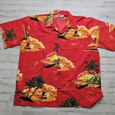 Makani Shirt Mens L Button Up Short Sleeve Boats Sunset Hawaiian Aloha