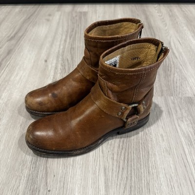 Frye Dark 76870 Phillip Harness Women’s Brown Leather Ankle Boots Size 9.5B Купить frye womens phillip harness engineer leather boots  main image 4