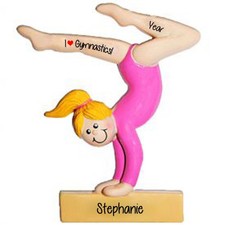 Gymnast on Beam Blonde Personalized Christmas Tree Ornament