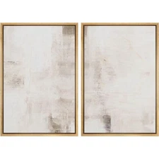 SIGNWIN Framed Canvas Print Wall Art Set Neutral Abstract Soft Beige and White
