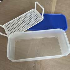 Vintage Tupperware Space Saver Vegetable Keeper 1718 1719 1716 - Blue lid