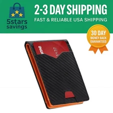 Mens RFID Blocking PU Leather Slim Wallet Money Credit Card Slots Coin Holder