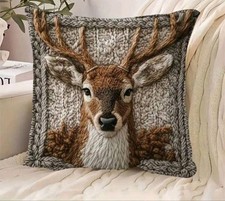 Lovely Print Deer Cushion Cover Stag Forest Animal Decor Throw Pillow Brown (B2)