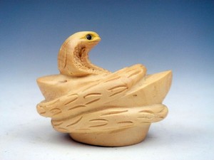 Japanese Boxwood Hand Carved Netsuke Sculpture Snake On YuanBao Ingot #04172502