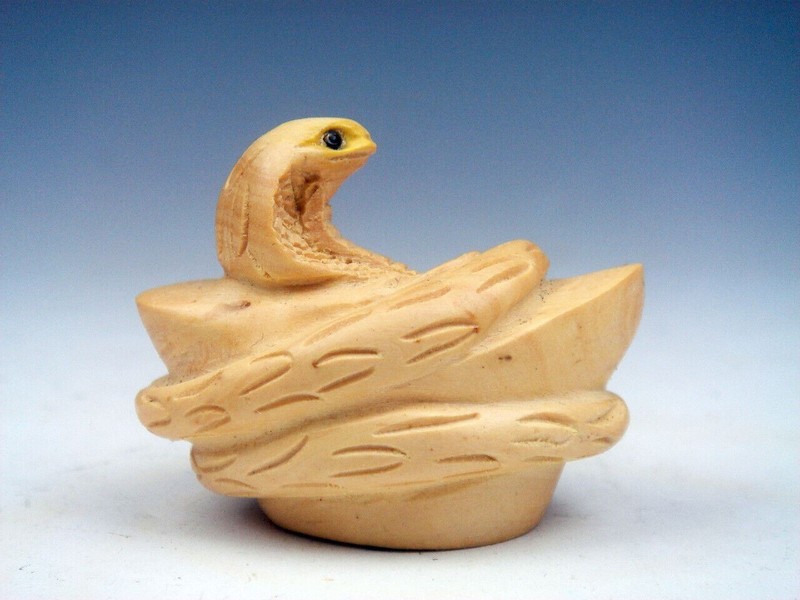 Japanese Boxwood Hand Carved Netsuke Sculpture Snake On YuanBao Ingot #04172502