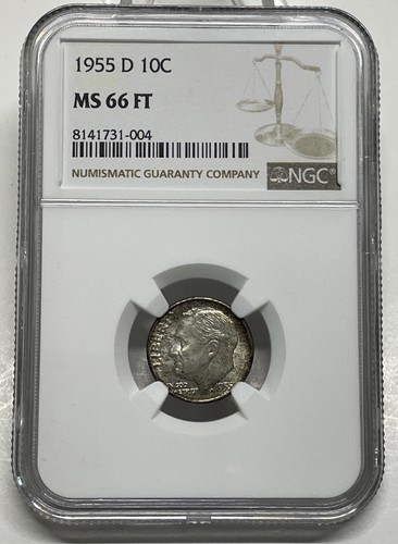 1955-D Silver Roosevelt Dime NGC Mint State MS 66 FT Full Torch