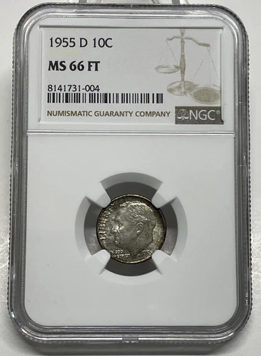 1955-D Silver Roosevelt Dime NGC Mint State MS 66 FT Full Torch