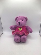 Vtg Russ Berrie Chenille Teddy Bear Handemade Purple Pink Dress Flower Retired