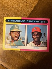 1975 topps baseball mini. Stolen Base Leaders Card 309 VG (stain)