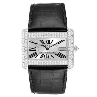 Cartier Divan Steel Watch w/Leather & Diamond Bezel. (WA301770)