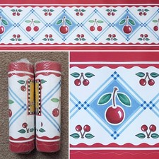 X2 Mary Englebreit Sculptured Wallpaper Borders Scalloped edge RED kitsch cherry