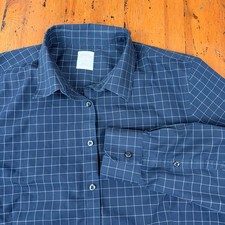 Brooks Brothers 346 Womens Navy Windowpane Non-Iron Cotton Shirt Tailored Fit 16