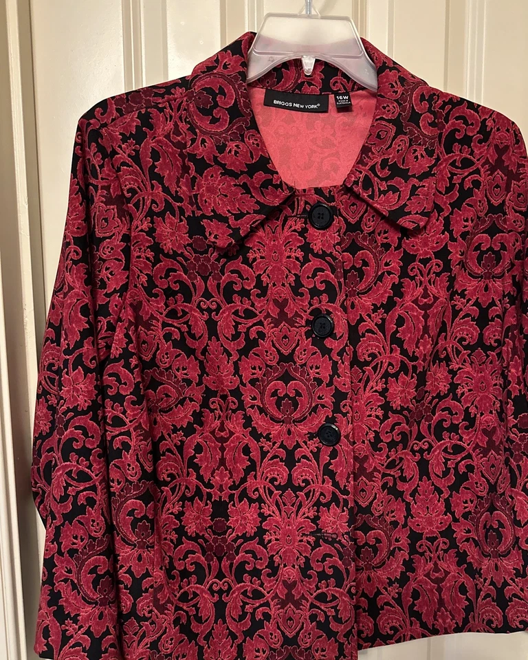Chaqueta Blazer De Colección Briggs NewYork Rojo/Negro Floral Cachicho Vampiro Para Mujer’s 20W Foto 2 de 4