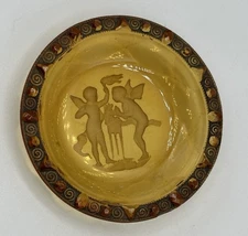 Antique Art Deco Bohemian Czech Cherubs Intaglio Round Amber Glass Salt Cellar