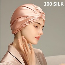Pure Silk Night Caps Mulberry Silk Sleeping Bonnet Hair Loss Hat Natural Silk Tu