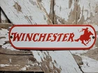VINTAGE WINCHESTER PORCELAIN SIGN OLD FIREARM WESTERN GUN AMMO RIFLE RODEO HORSE