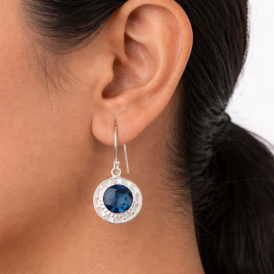 London Blue Topaz Gemstone Earring Sterling Silver Handmade Jewelry Gift 1.5''