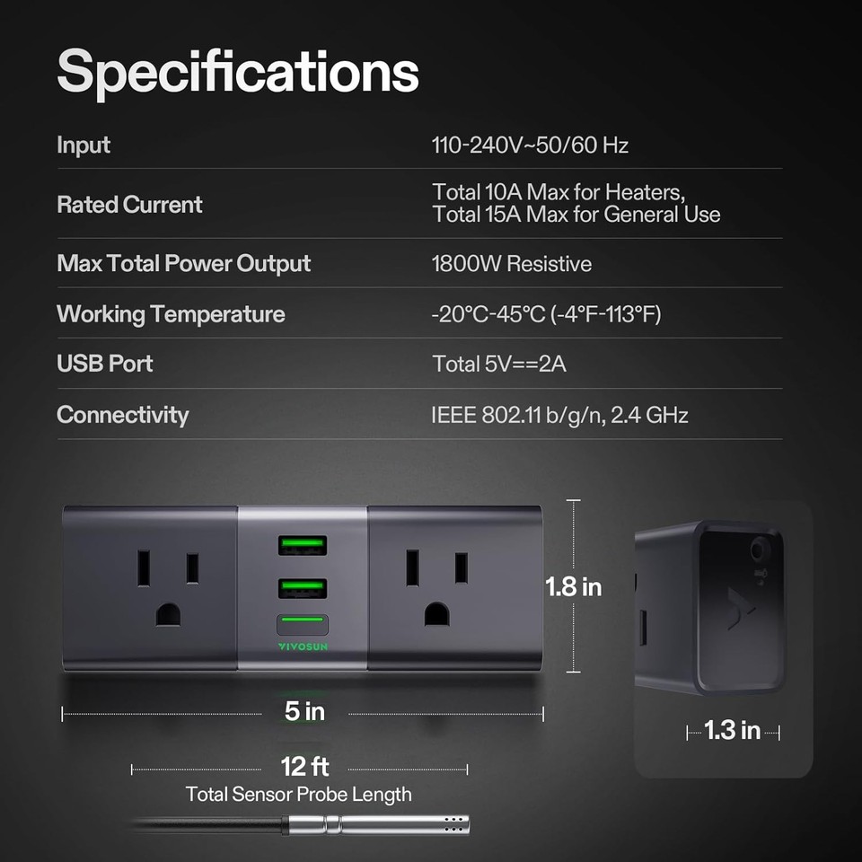 VIVOSUN Vivosun GrowHub Outlet Controller A22 Smarte Zweifach-Steckdosenleiste, Smart Plug Thermostat mit App Steuerung