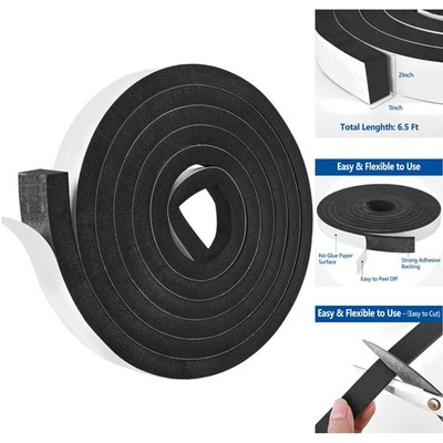 2in x 1in x 6.5ft High Density Foam Weatherstrip Tape Self Adhesive Seal Strip