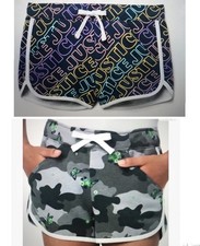 Justice Girls Dolphin 2 Pair Of Shorts Navy Logo Camo Pockets Size 7-8 Small New