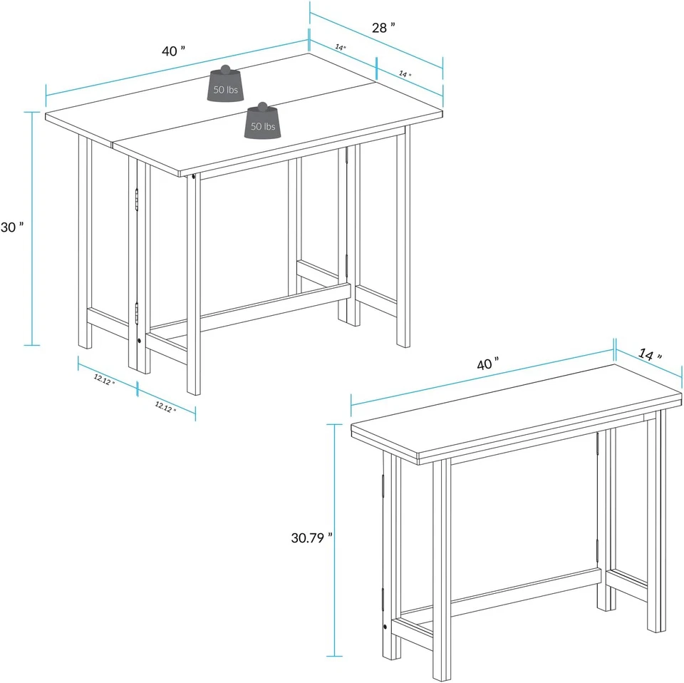 Consola plegable abatible de madera maciza para mesa de comedor convertible Foto 3 de 4
