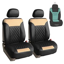FH Group Deluxe Faux Leather Diamond Pattern Front Set Car Seat Beige / Black