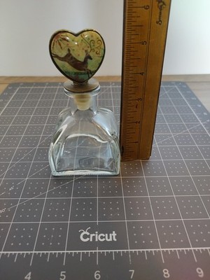 Clear Glass Bottle with Ceramic Jumping Deer Stopper 5 1/2  Tall